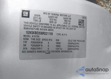 2011 Chevrolet Tahoe Lt из США, поврежденный, VIN 1GNSKBE05BR221199